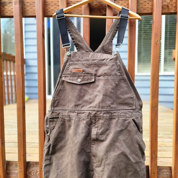 Sorel Overall Bibs Mens XXL Brown Quilted Lined Canvas Double Knee Workwear - Picture 4 of 15